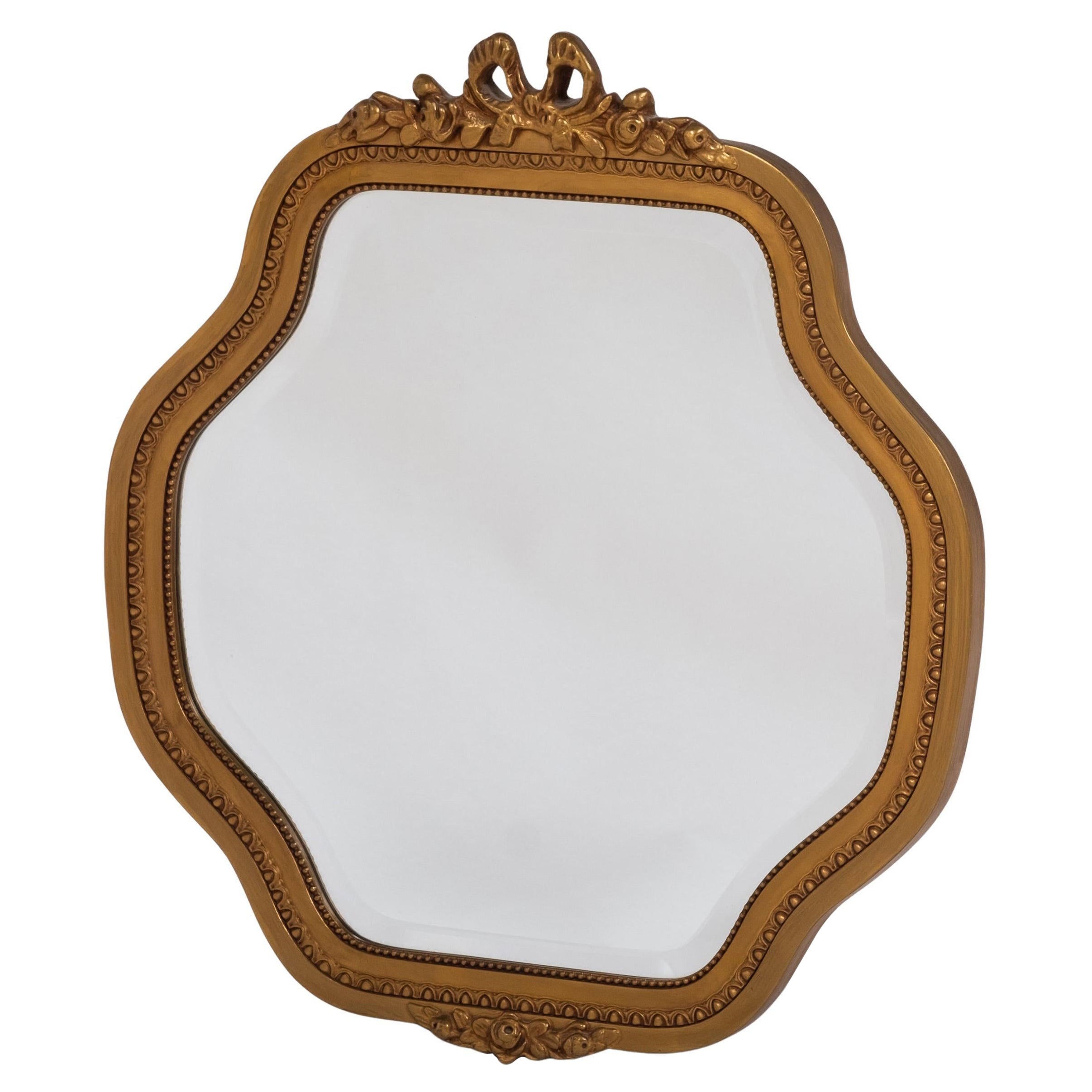 Antique Gold Mirror with Faceted Glass, 1930s