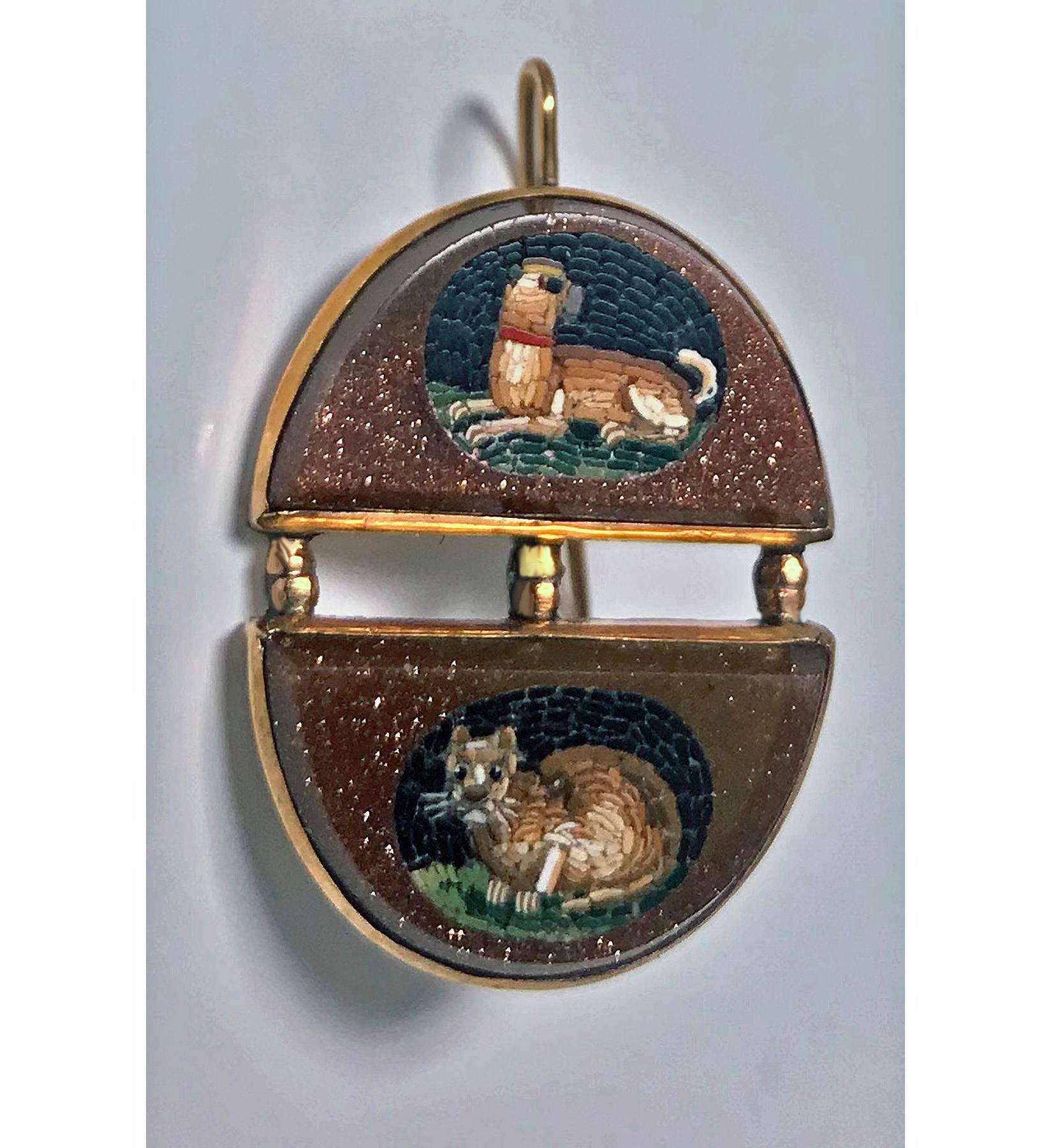 Antique Gold Mosaic Animal Earrings, circa 1875 1