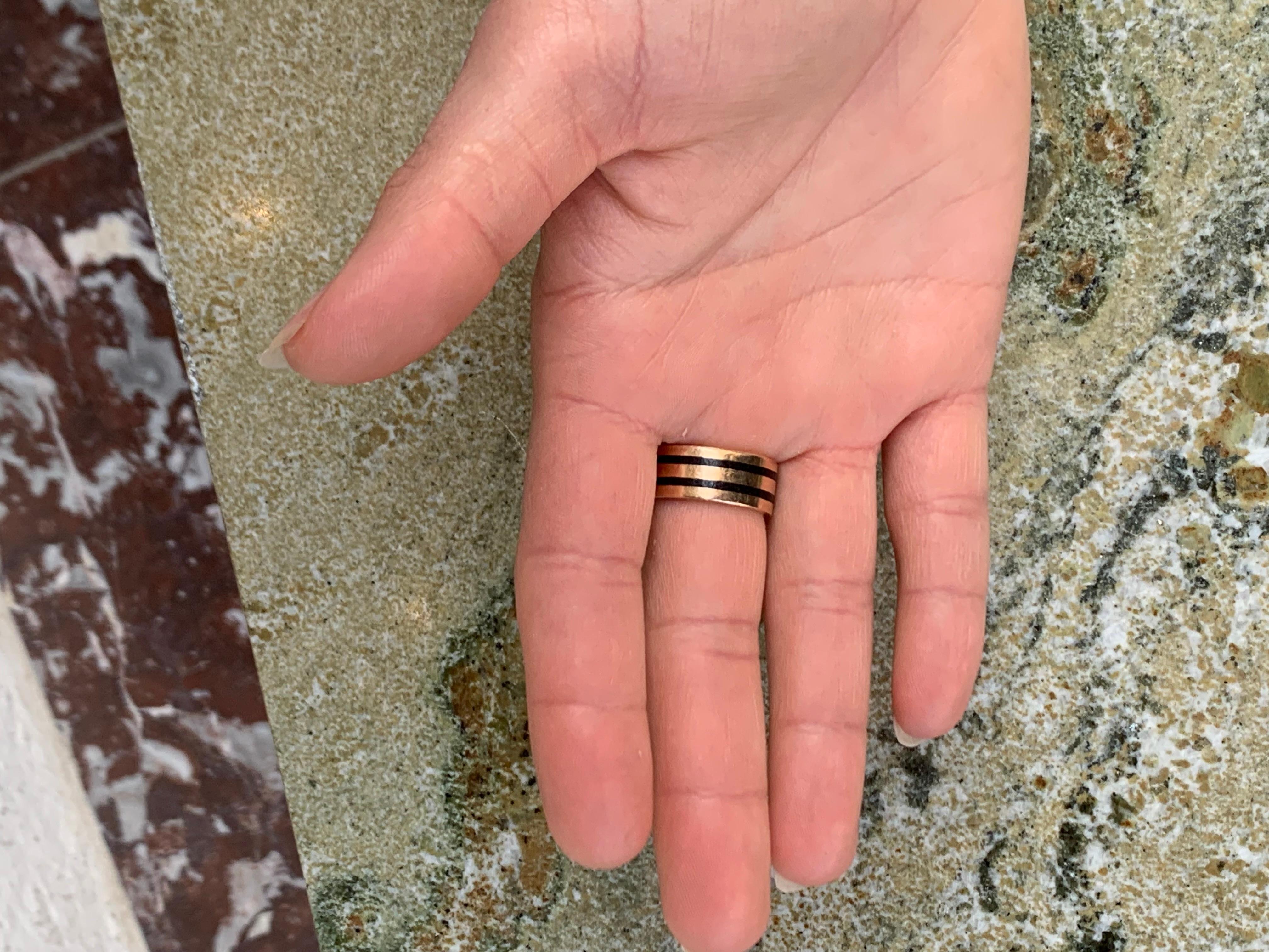 Women's or Men's Antique Gold Mourning Ring Enamel Inscription 
