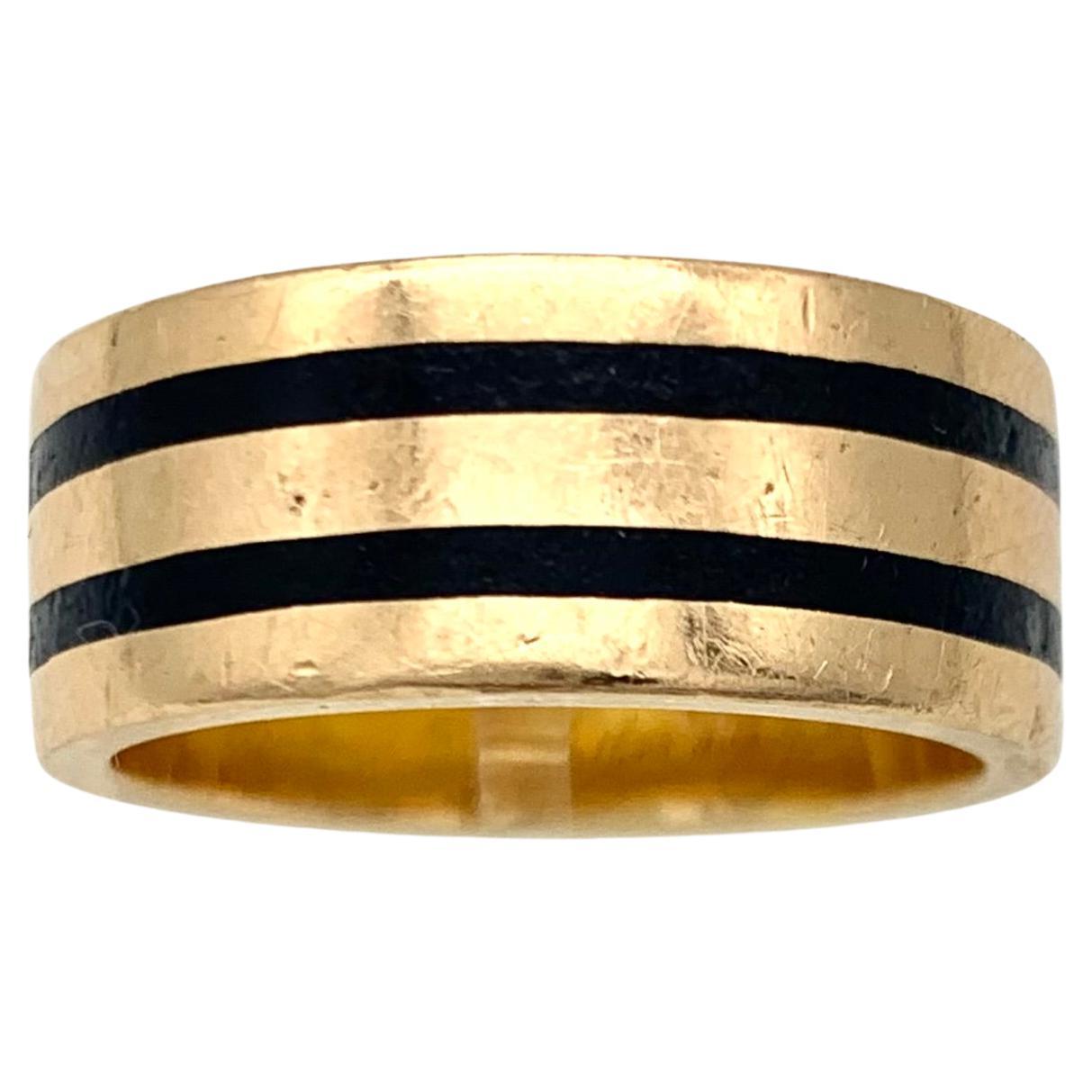 Antique Gold Mourning Ring Enamel Inscription " Dear Father Died April 1885" For Sale