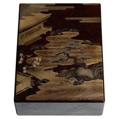 Antique Gold Nashiji Maki-e Document Box, Hatsune Landscape