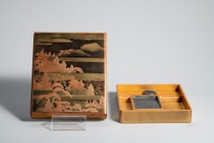 Antique Gold Nashiji Maki-e Old Pine Suzuribako