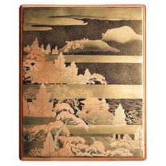 Antique Gold Nashiji Maki-e Old Pine Suzuribako
