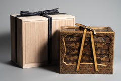 Antique Gold Nashiji Maki-e Tiered Writing Box with Desk