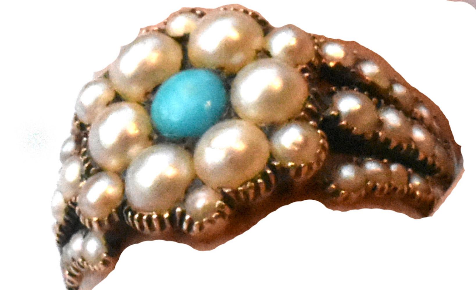 Women's Antique Gold Natural Pearl and Turquoise Ring