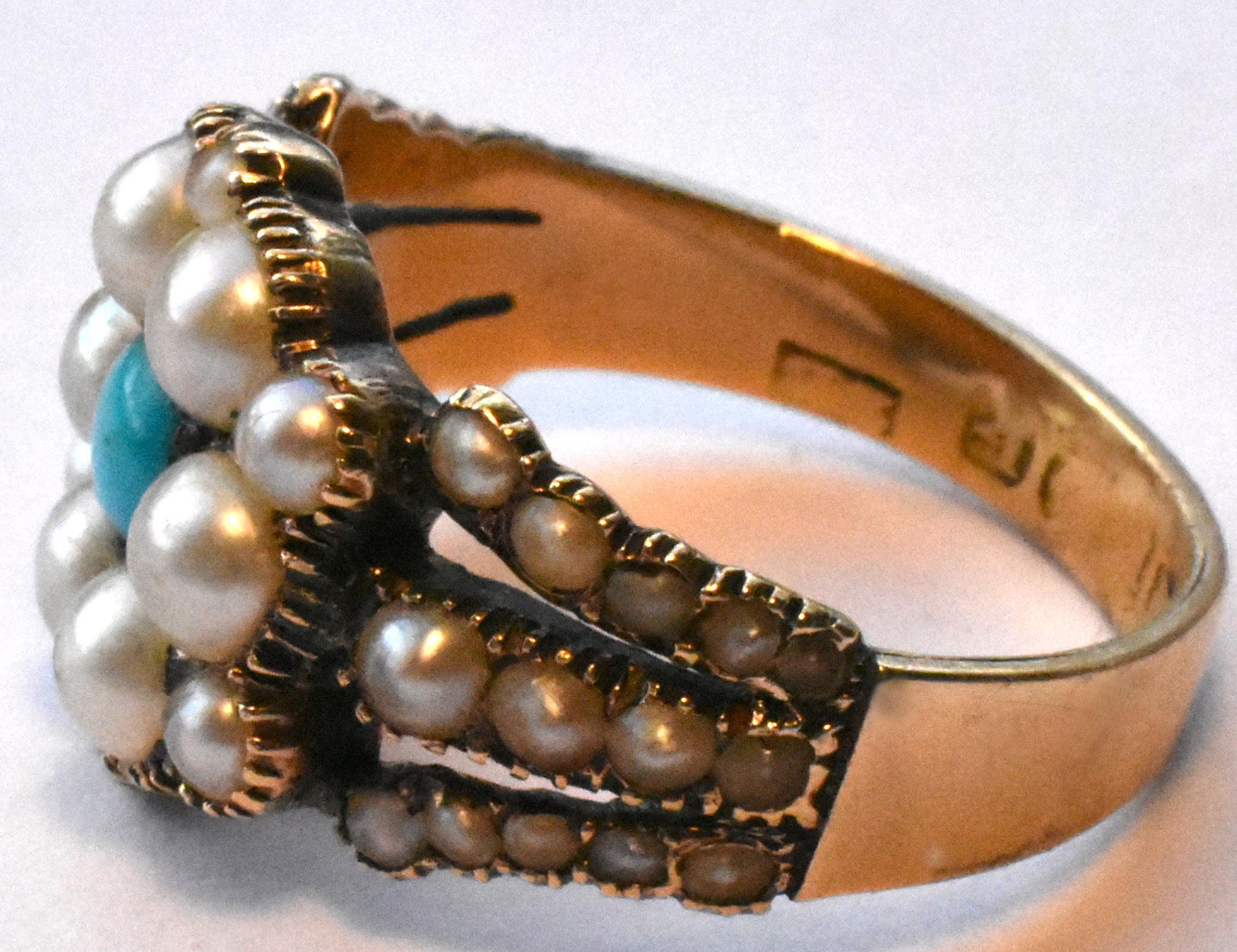 Antique Gold Natural Pearl and Turquoise Ring 2