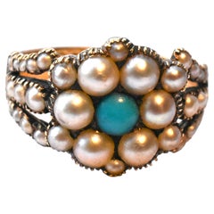 Antique Gold Natural Pearl and Turquoise Ring