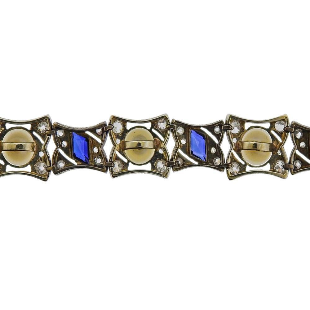 Antique Gold Natural Pearl Diamond Bracelet For Sale 1