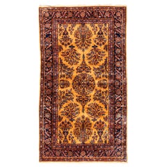 Used Gold Navy Persian Manchester Wool Kashan Rug, circa 1880-1900