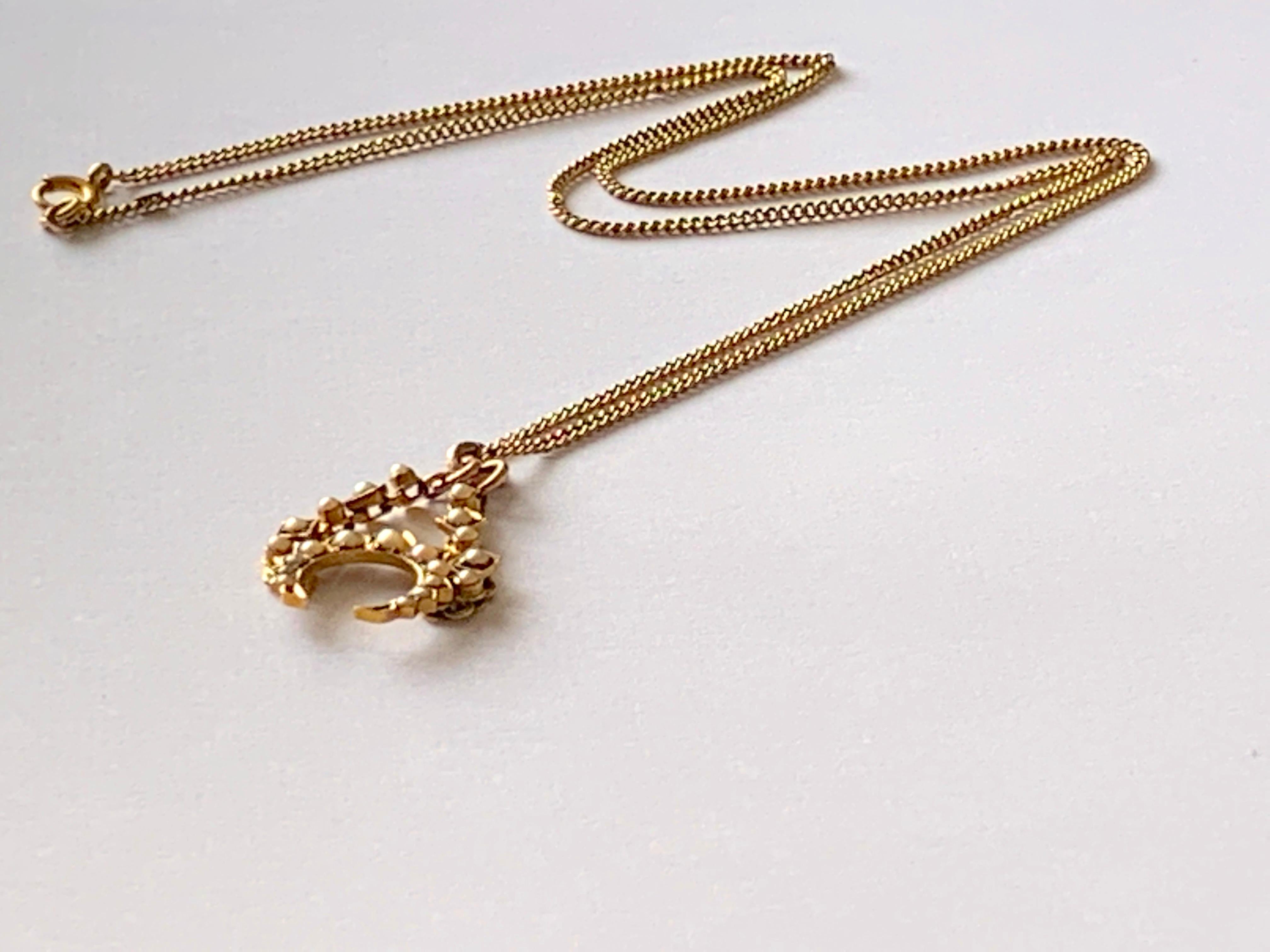 Women's Antique 22ct Gold Pendant  with 9ct Gold Chain For Sale