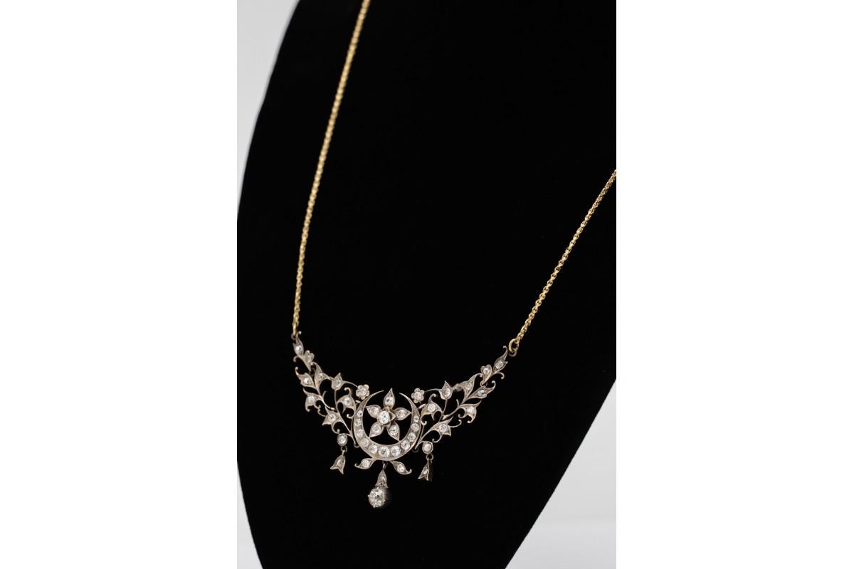 Antike Goldhalskette aus Gold mit Diamanten im Jugendstil im Altschliff (Art nouveau)