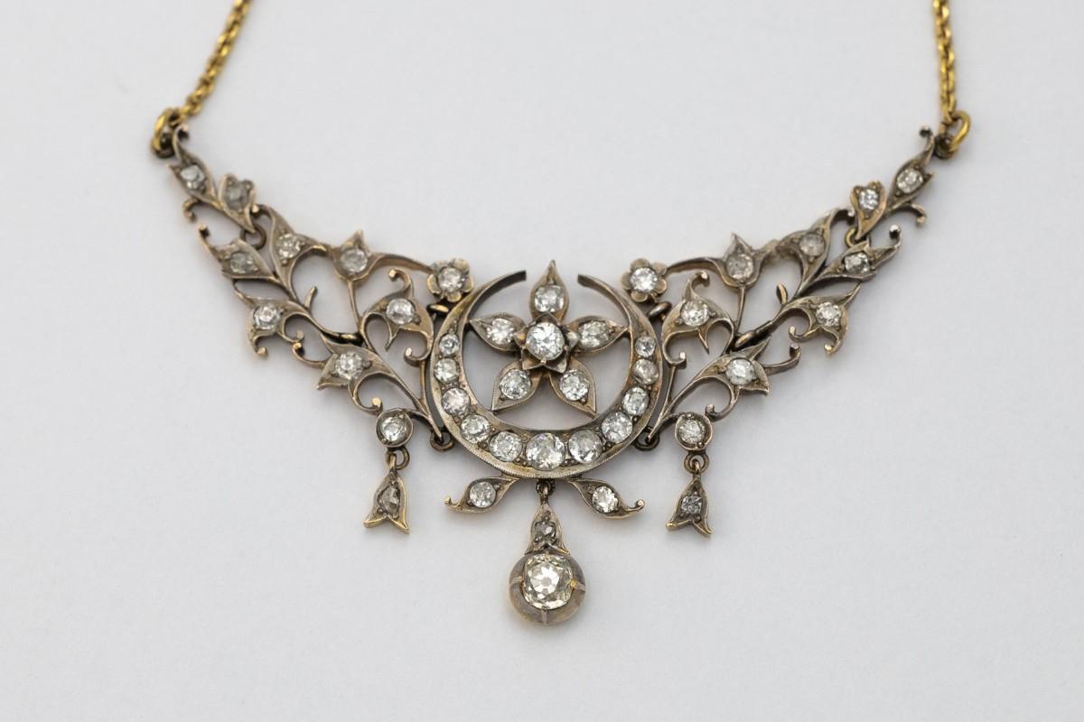 Antike Goldhalskette aus Gold mit Diamanten im Jugendstil im Altschliff für Damen oder Herren
