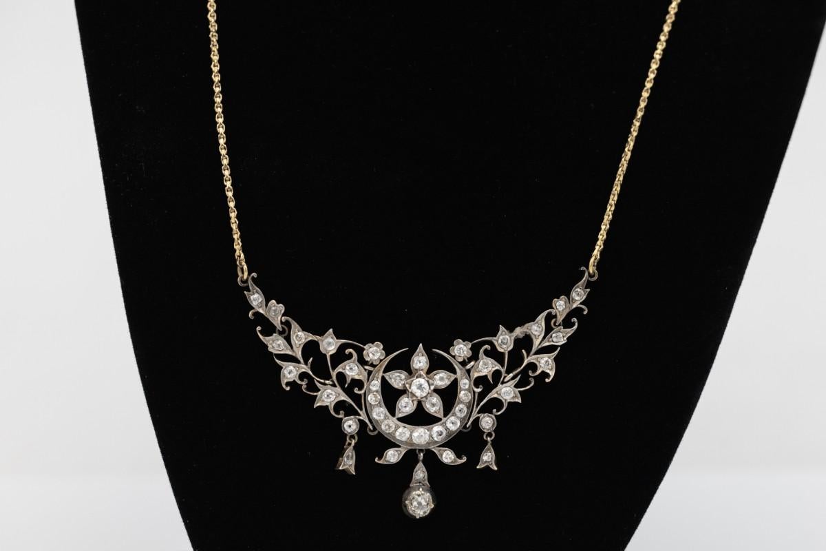 Antike Goldhalskette aus Gold mit Diamanten im Jugendstil im Altschliff 2