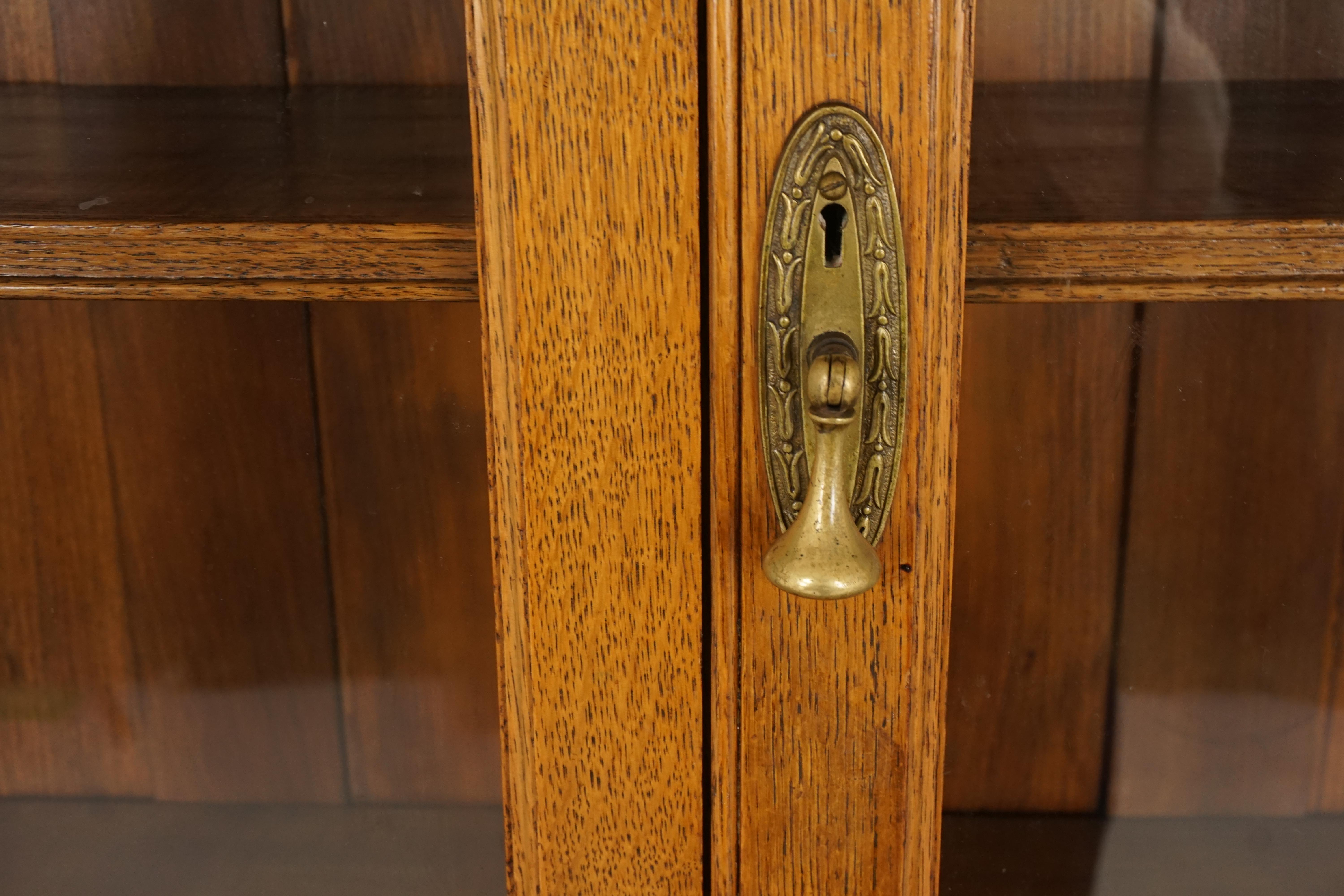 Antique Gold Oak Cabinet Bookcase, Display Cabinet, Scotland 1910, B2471 In Good Condition In Vancouver, BC