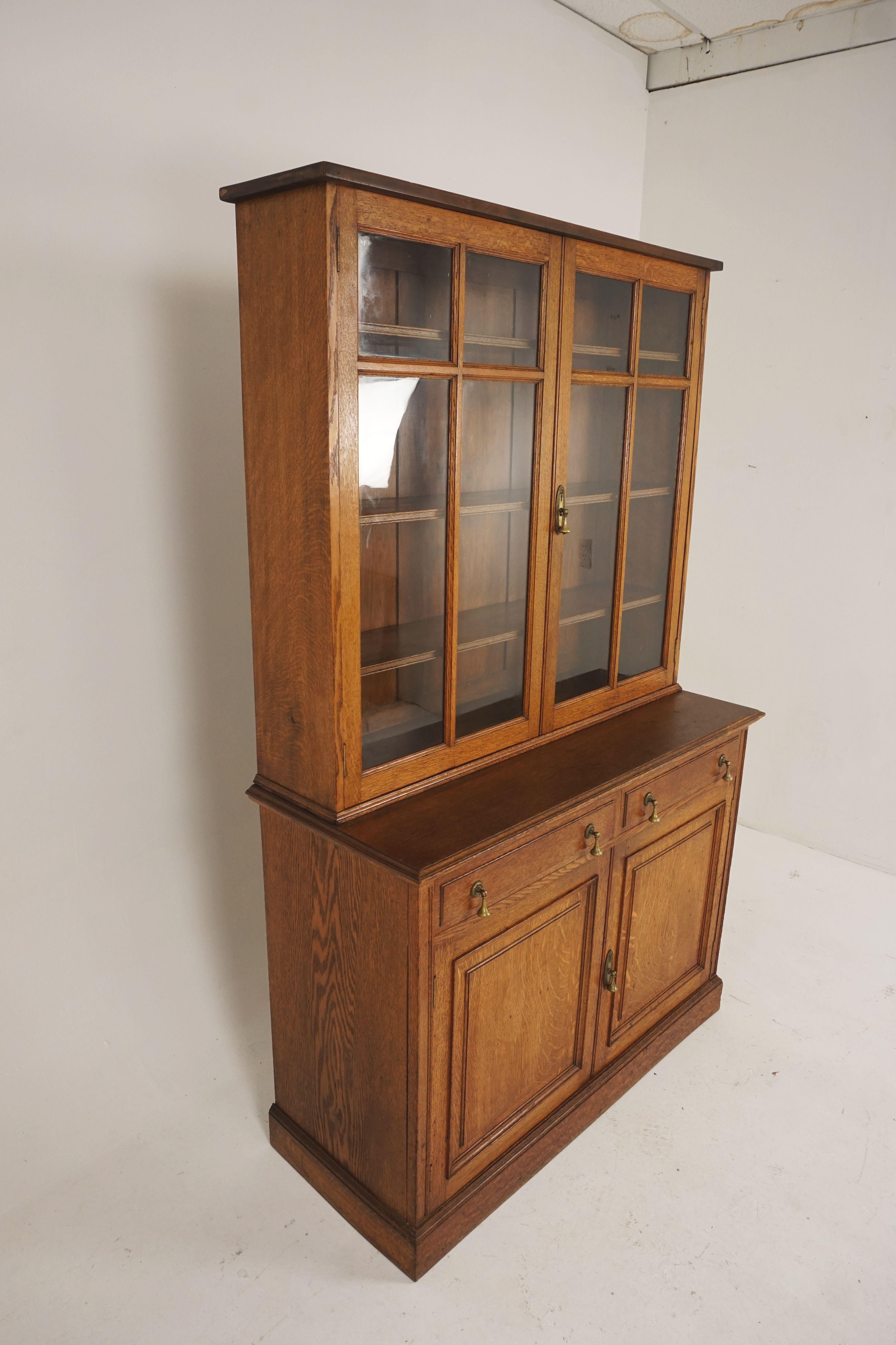 Early 20th Century Antique Gold Oak Cabinet Bookcase, Display Cabinet, Scotland 1910, B2471