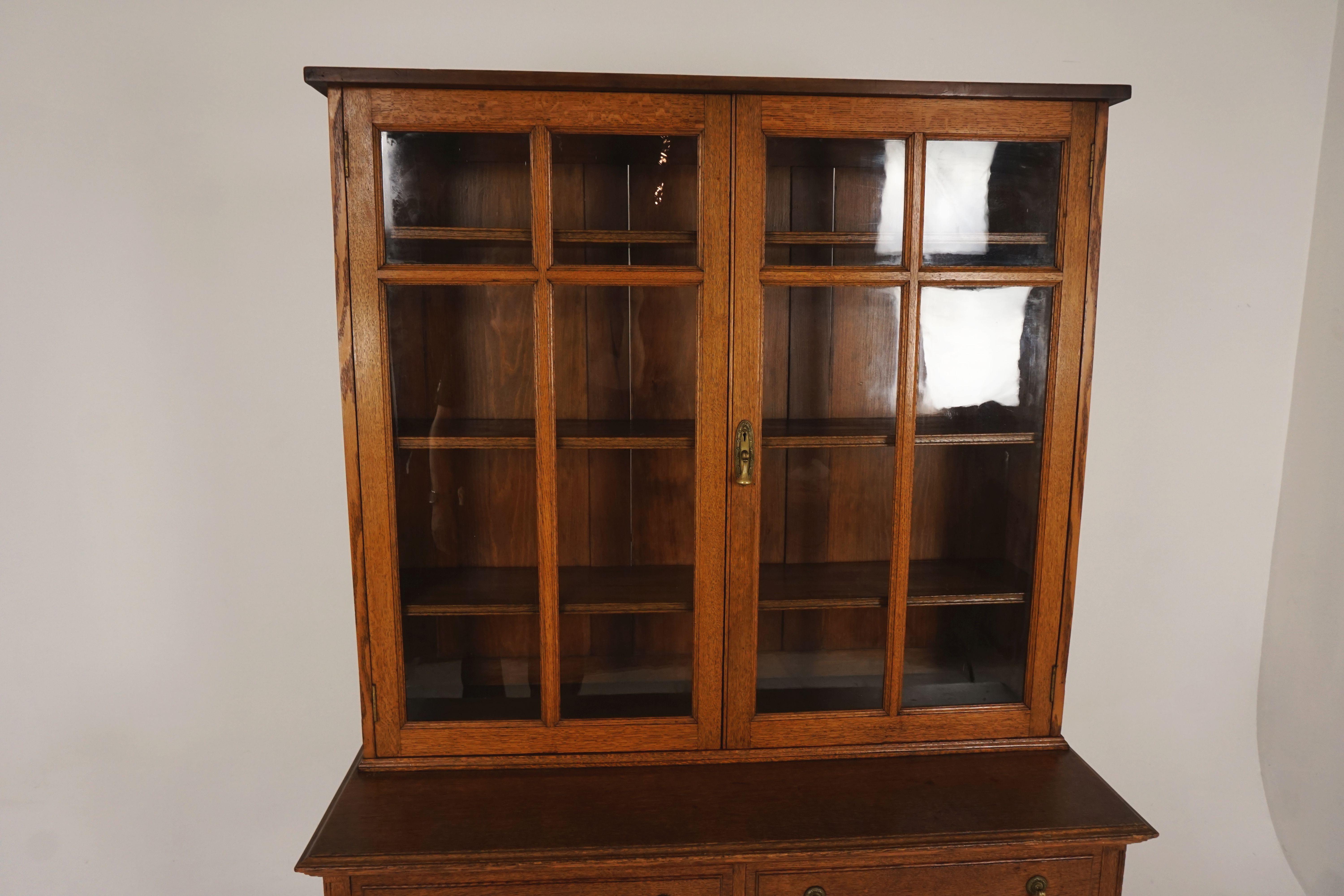 Antique Gold Oak Cabinet Bookcase, Display Cabinet, Scotland 1910, B2471 1