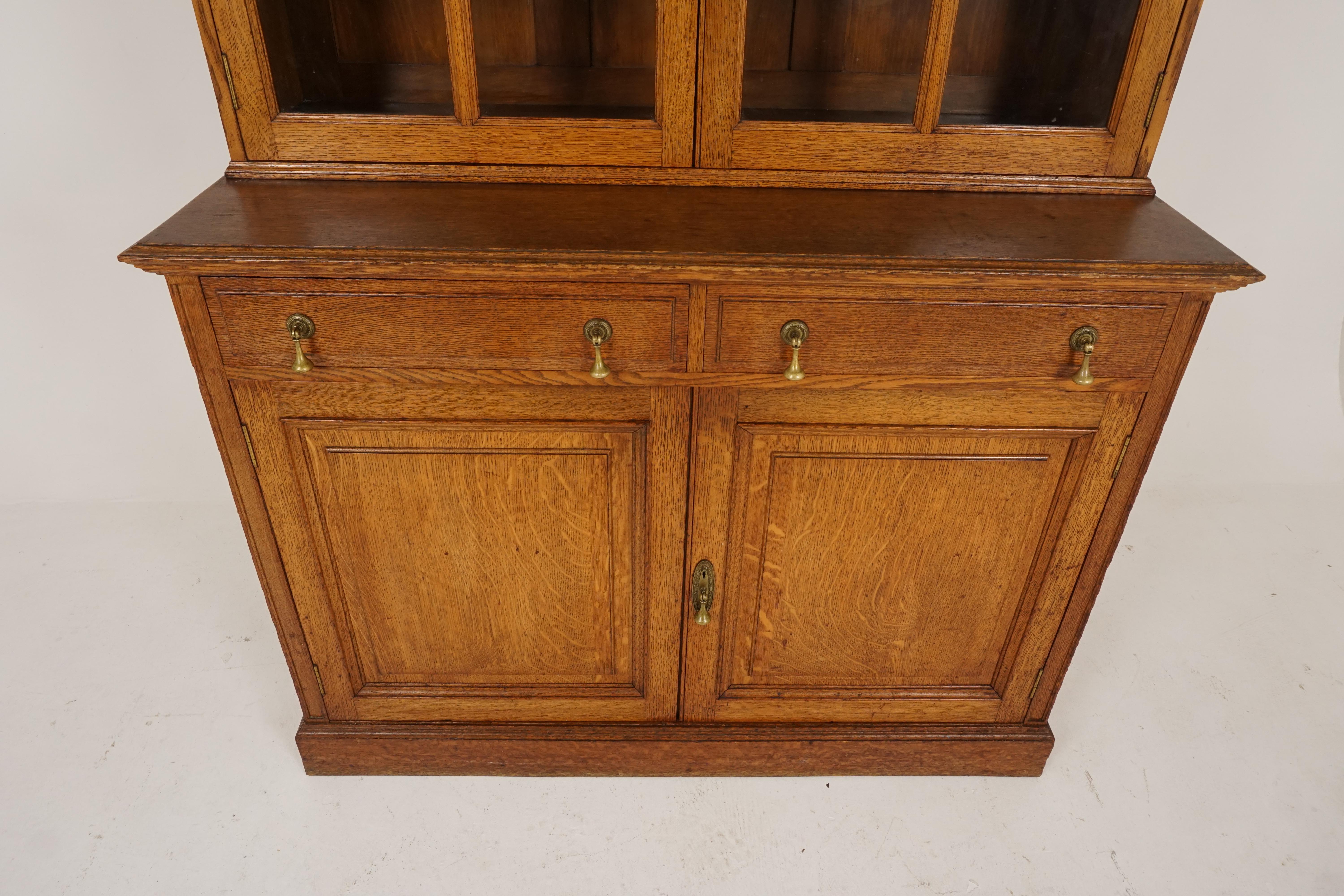 Antique Gold Oak Cabinet Bookcase, Display Cabinet, Scotland 1910, B2471 2