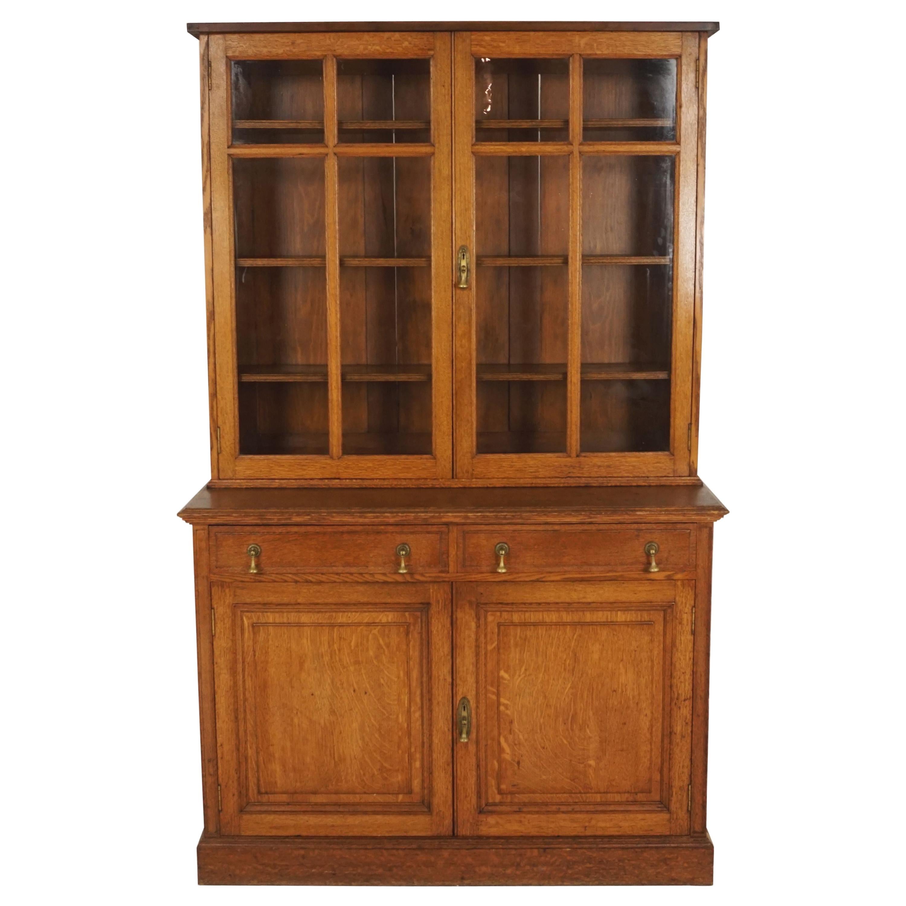 Antique Gold Oak Cabinet Bookcase, Display Cabinet, Scotland 1910, B2471