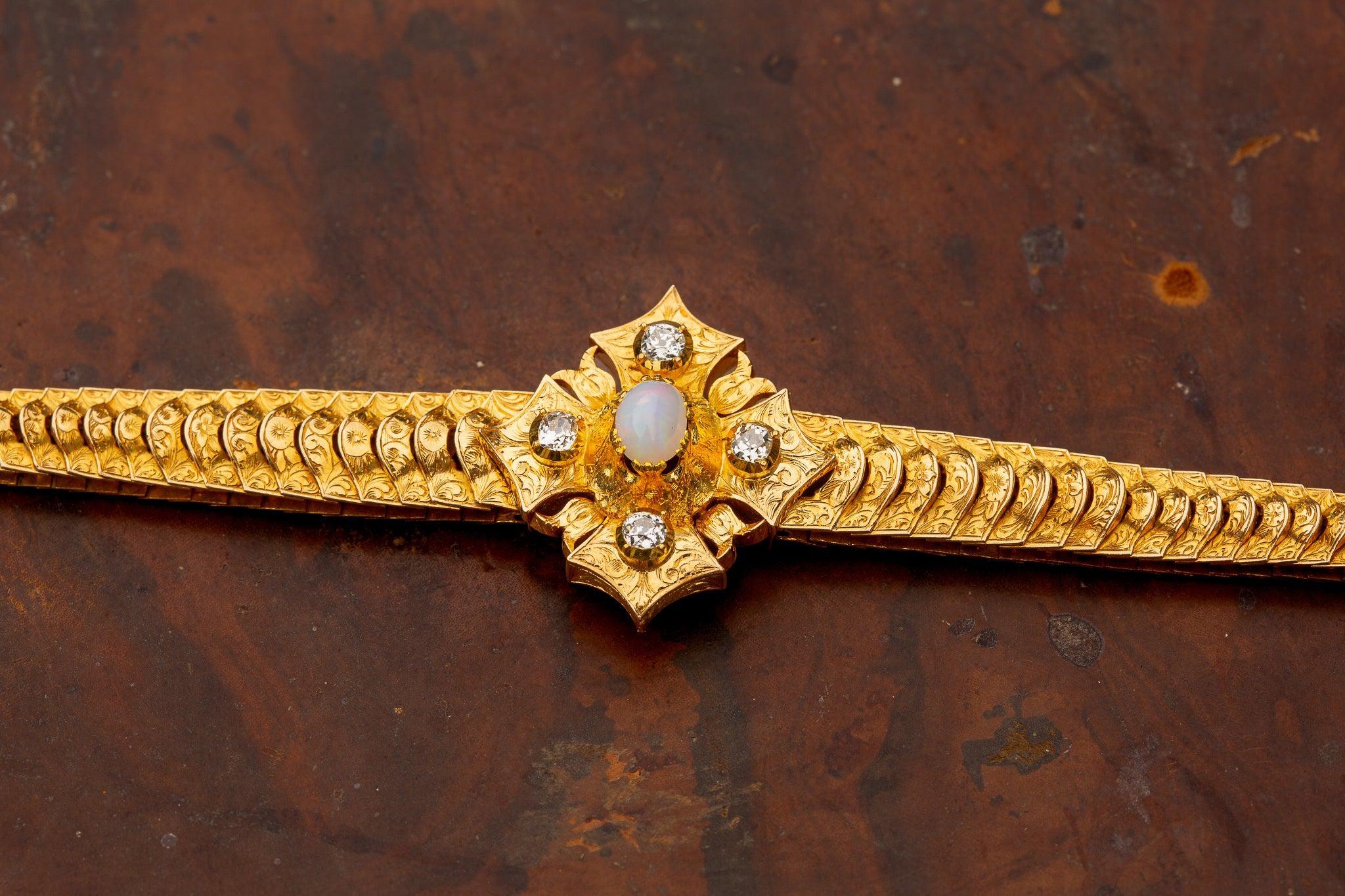 Antique Gold Opal and Diamond Bracelet Victorian 19th Century Ladies 21K Heavy For Sale 5