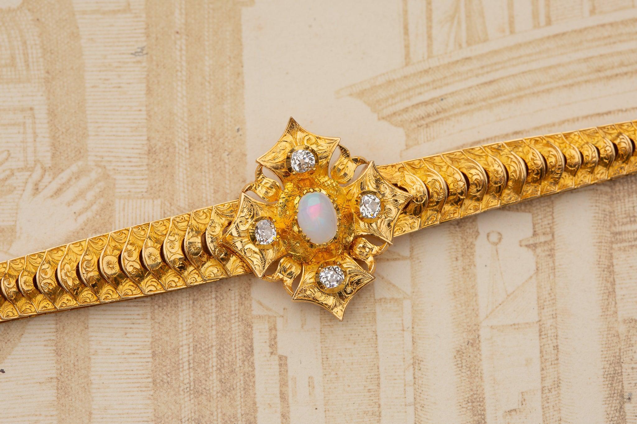 Antique Gold Opal and Diamond Bracelet Victorian 19th Century Ladies 21K Heavy For Sale 3