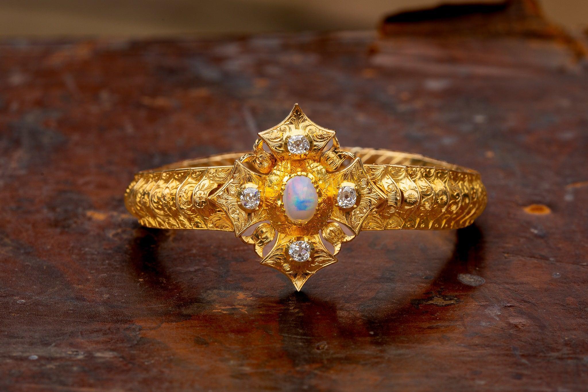 Antique Gold Opal and Diamond Bracelet Victorian 19th Century Ladies 21K Heavy For Sale 4