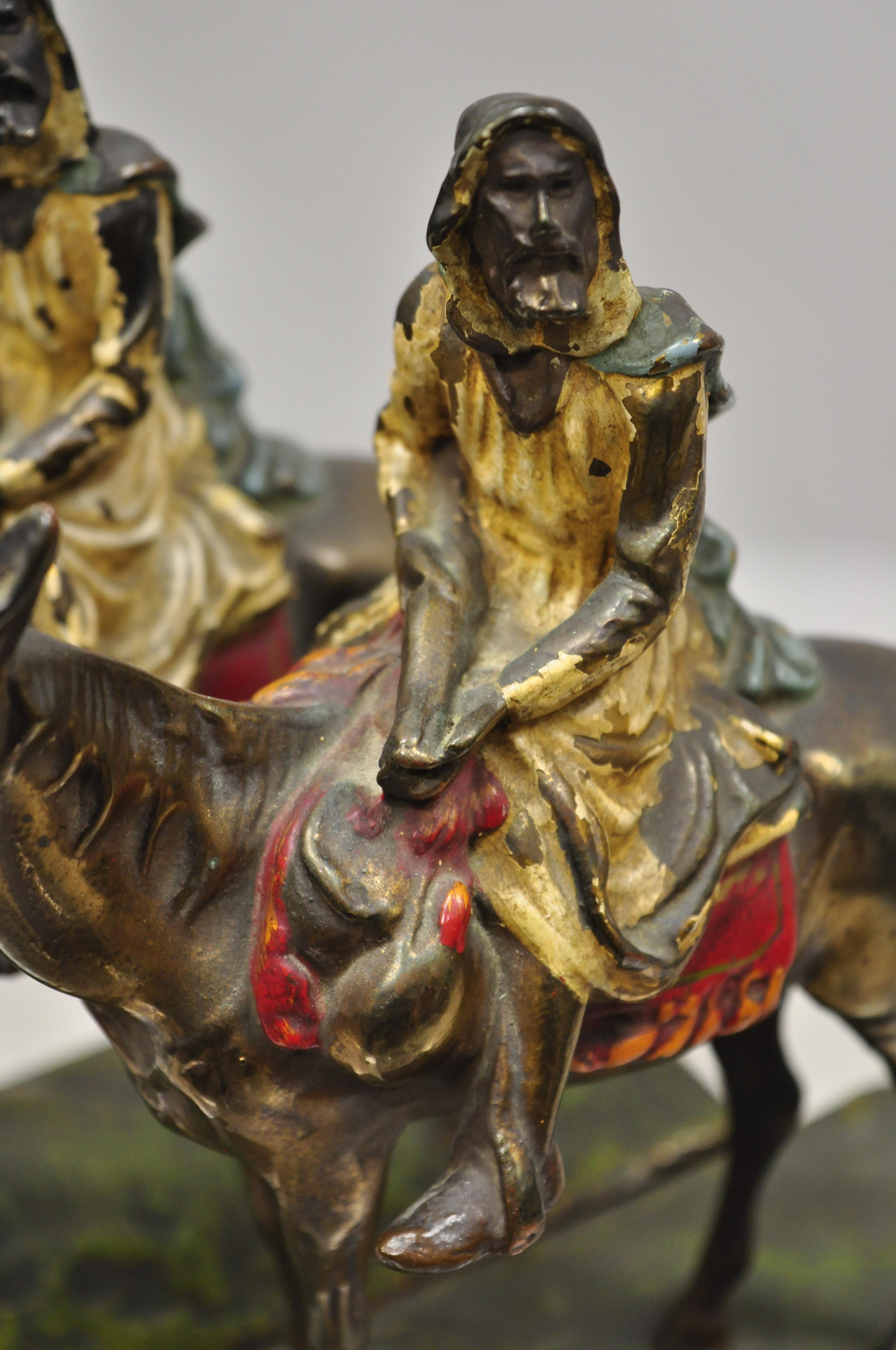 Antique Gold Painted Bronze Polychrome Moorish Arab Horse Rider Bookends - Pair 5