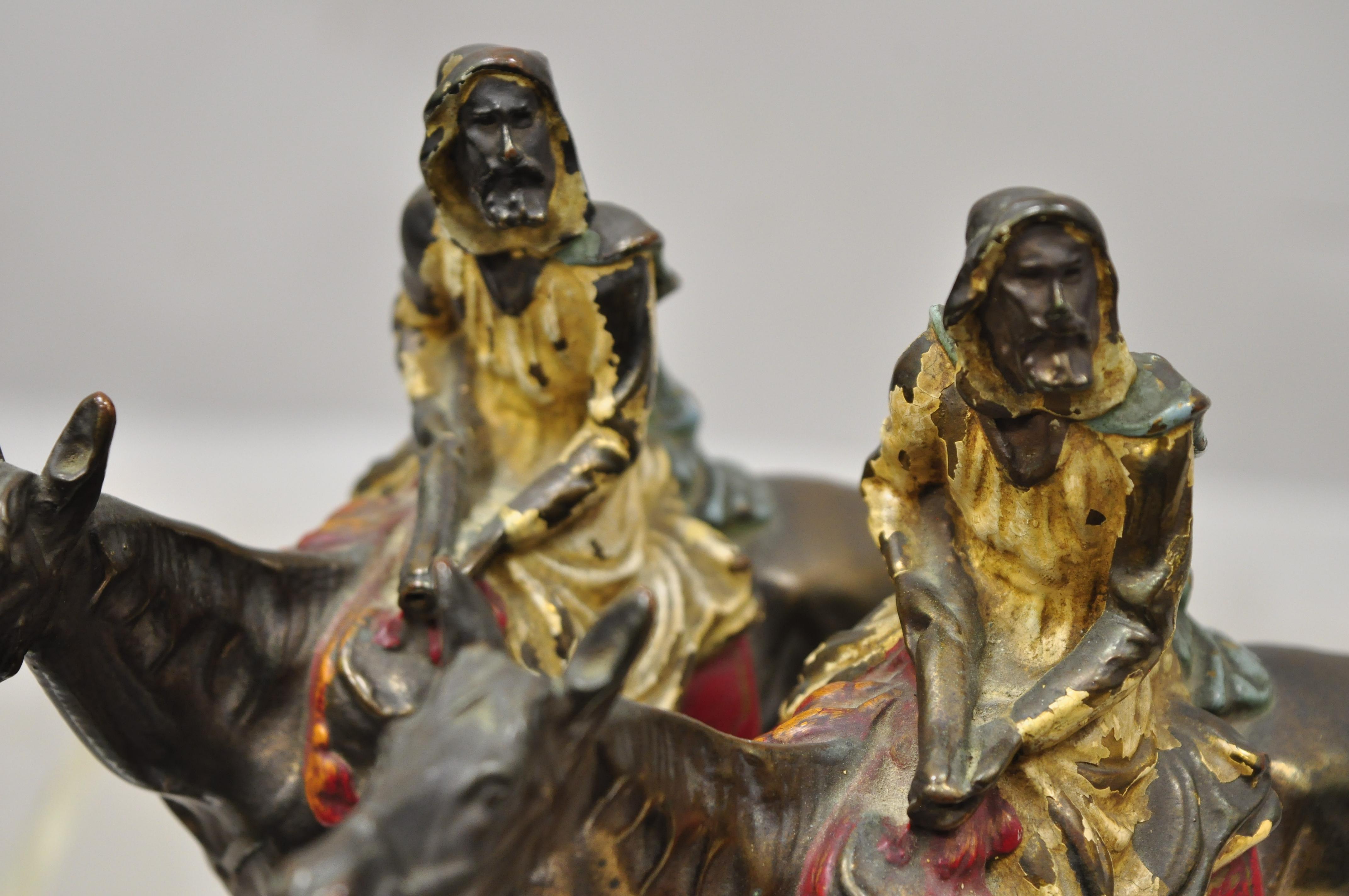 Antique Gold Painted Bronze Polychrome Moorish Arab Horse Rider Bookends - Pair In Good Condition In Philadelphia, PA