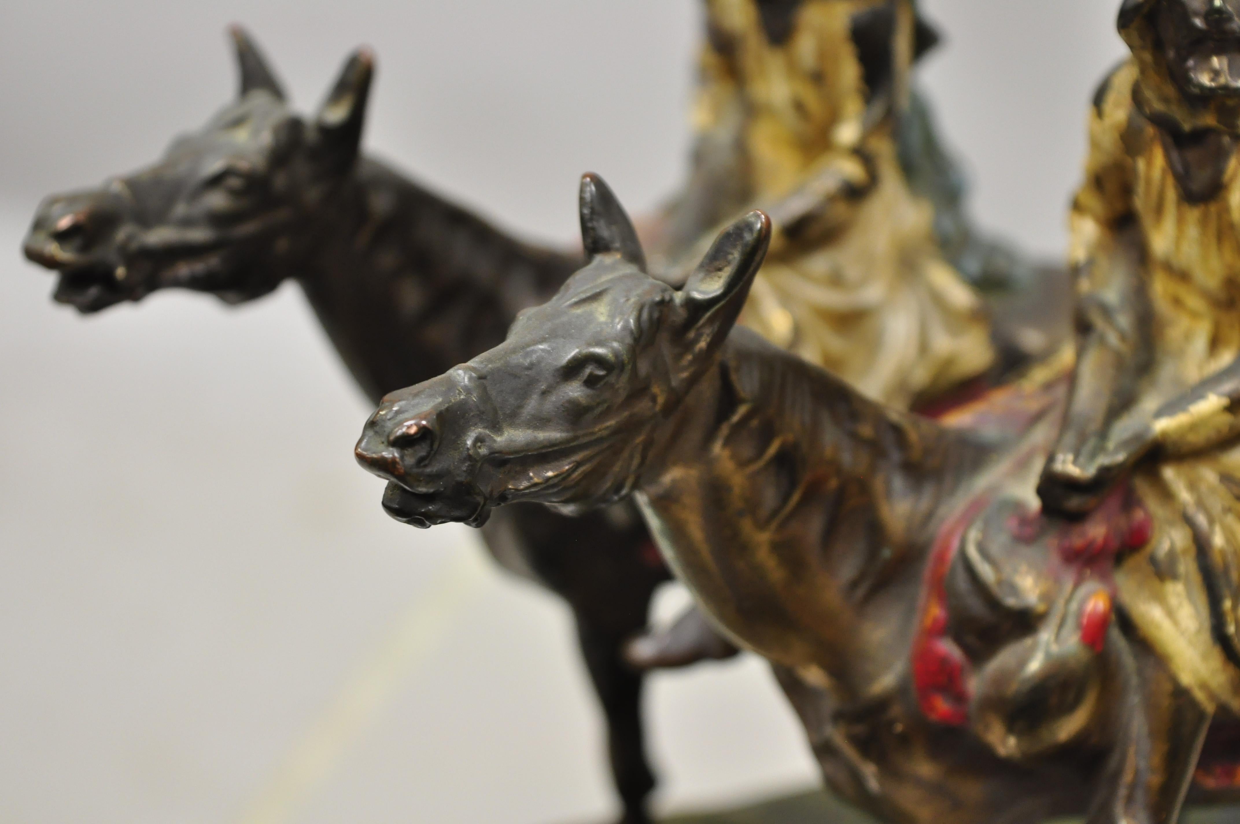 Antique Gold Painted Bronze Polychrome Moorish Arab Horse Rider Bookends - Pair 1