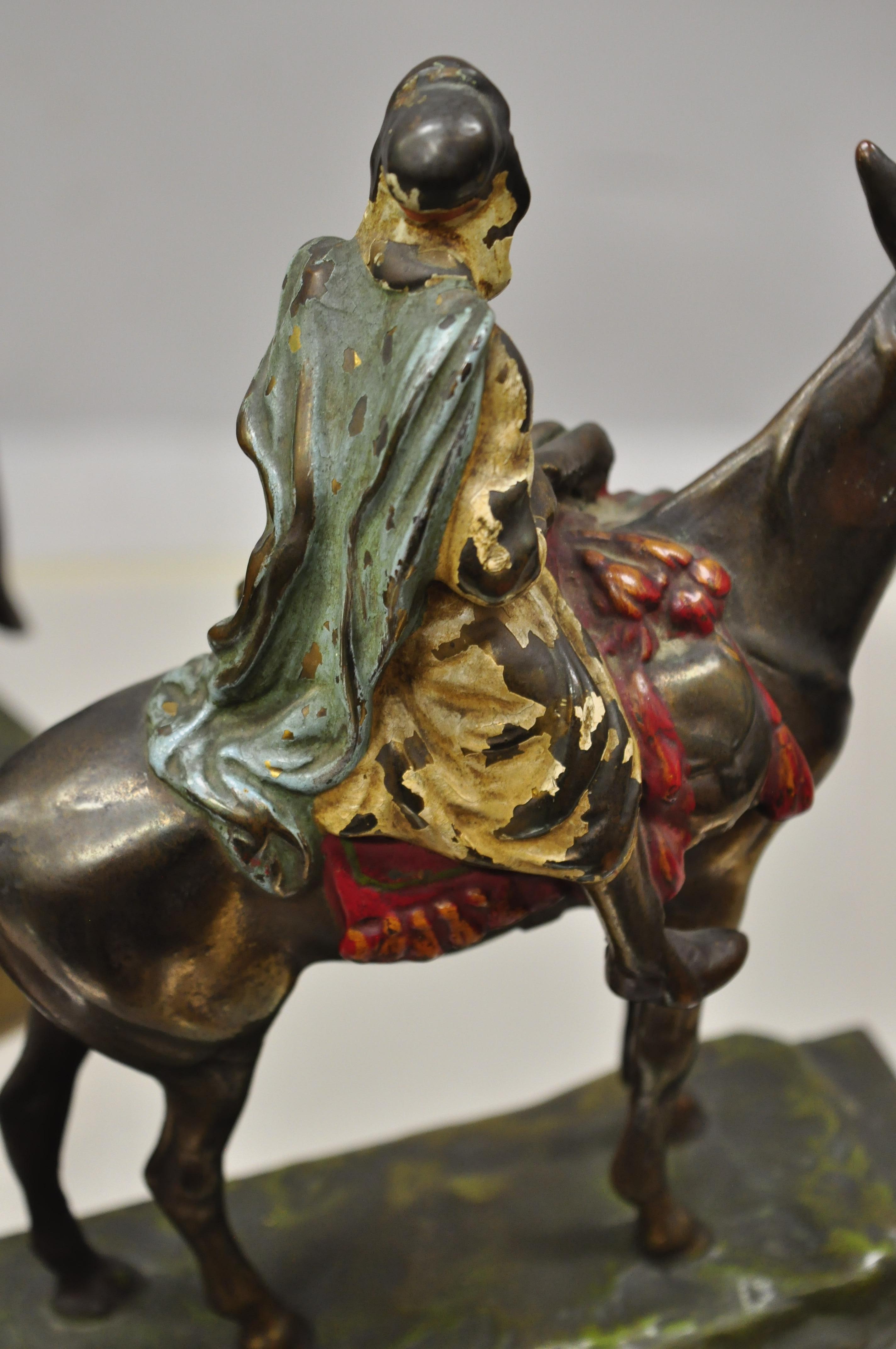 Antique Gold Painted Bronze Polychrome Moorish Arab Horse Rider Bookends - Pair 3