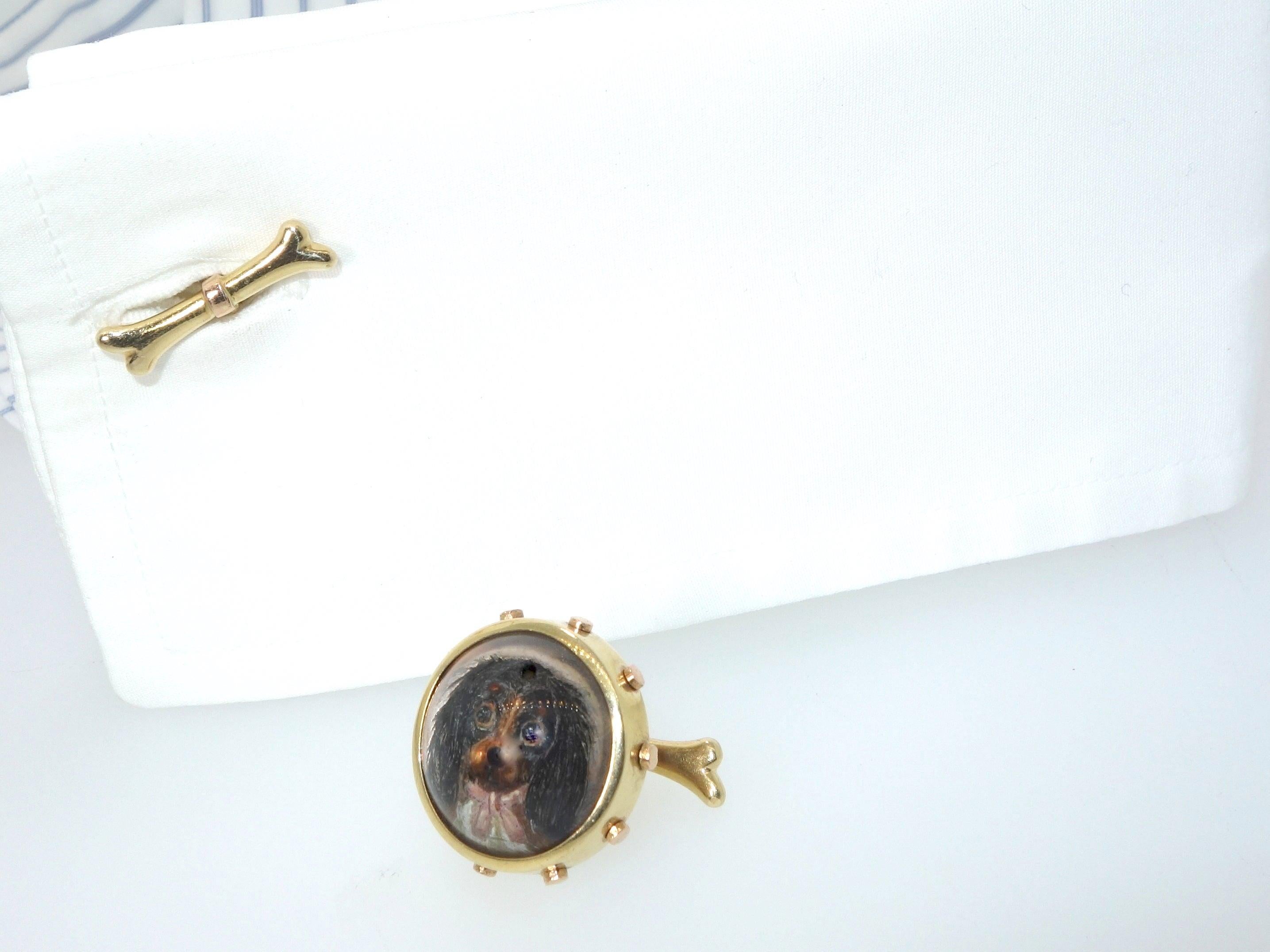 Women's or Men's Antique Gold Painting on Crystal, Essex Crystal, Cufflinks For Sale