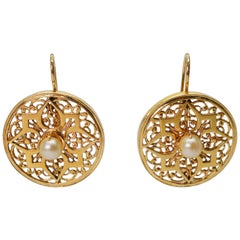 Antique Gold Pearl Medallion Earrings