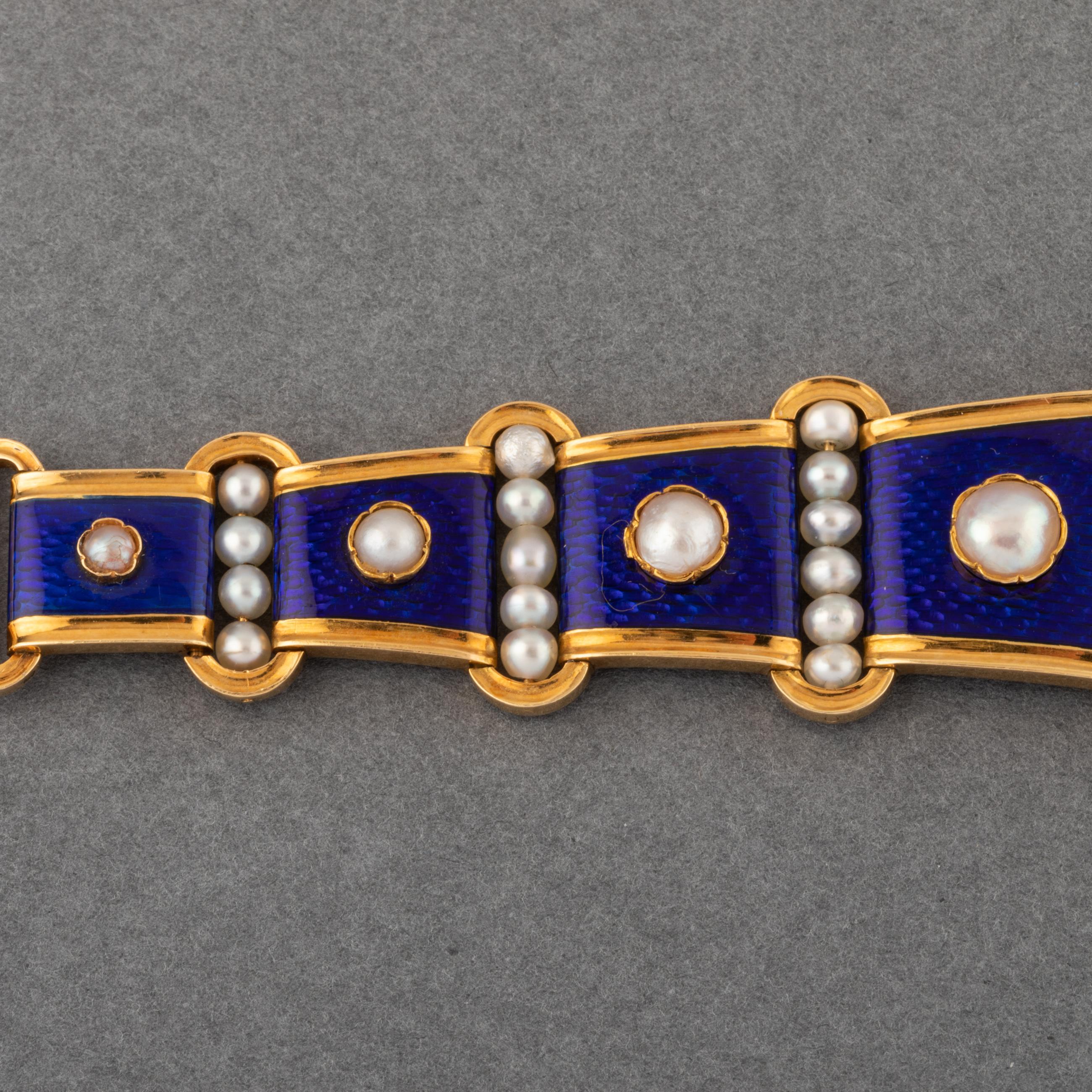 Women's Antique Gold Pearls and Enamel Bracelet For Sale