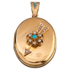 Antique Gold Pearls and Turquoises Locket