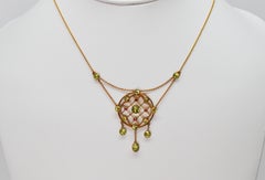 Antique Gold Peridot Ruby Drop Pendant