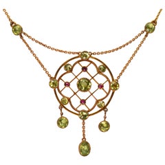 Antique Gold Peridot Ruby Drop Pendant