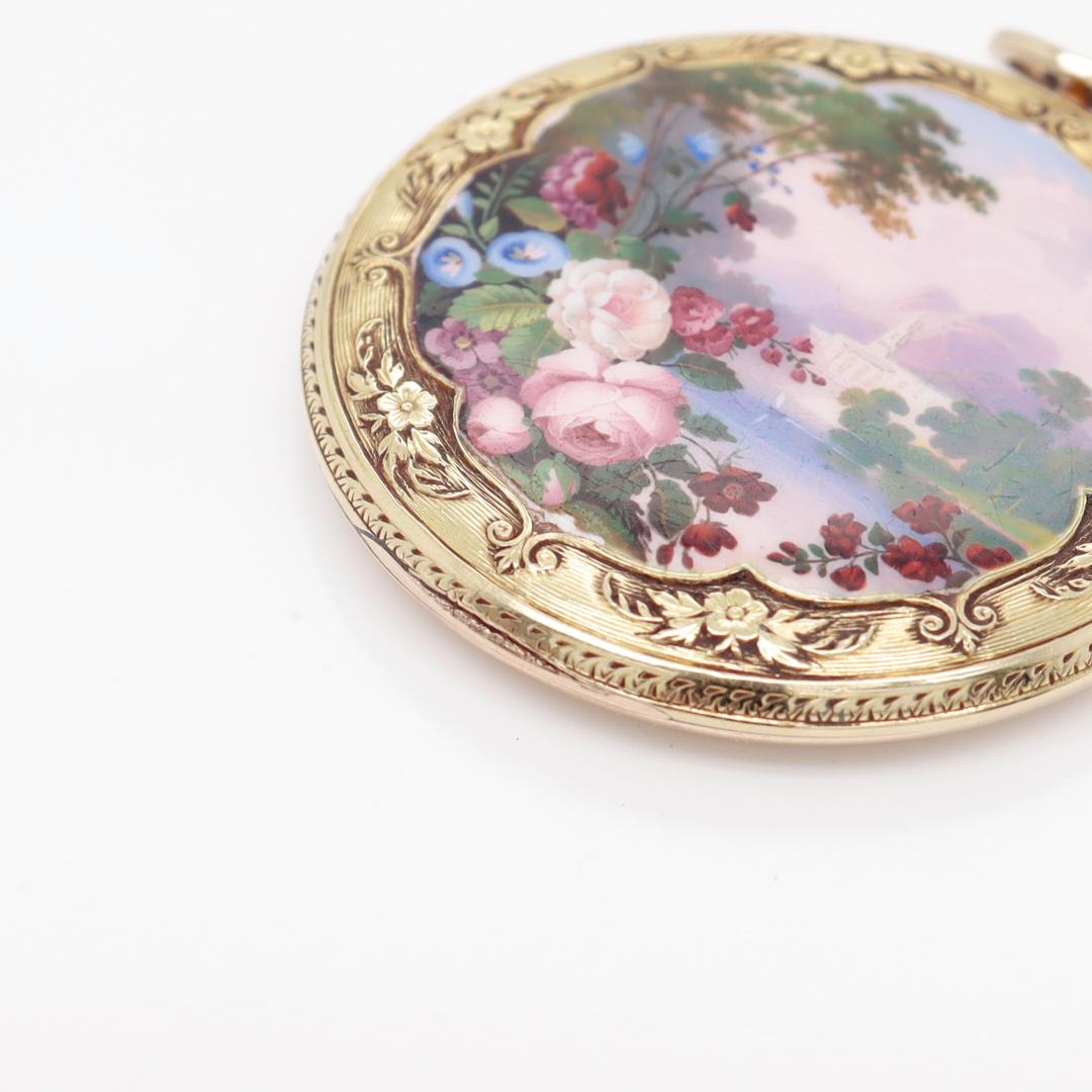 Antique Gold & Pictoral Enamel Pendant for a Necklace with a Landscape Scene For Sale 7