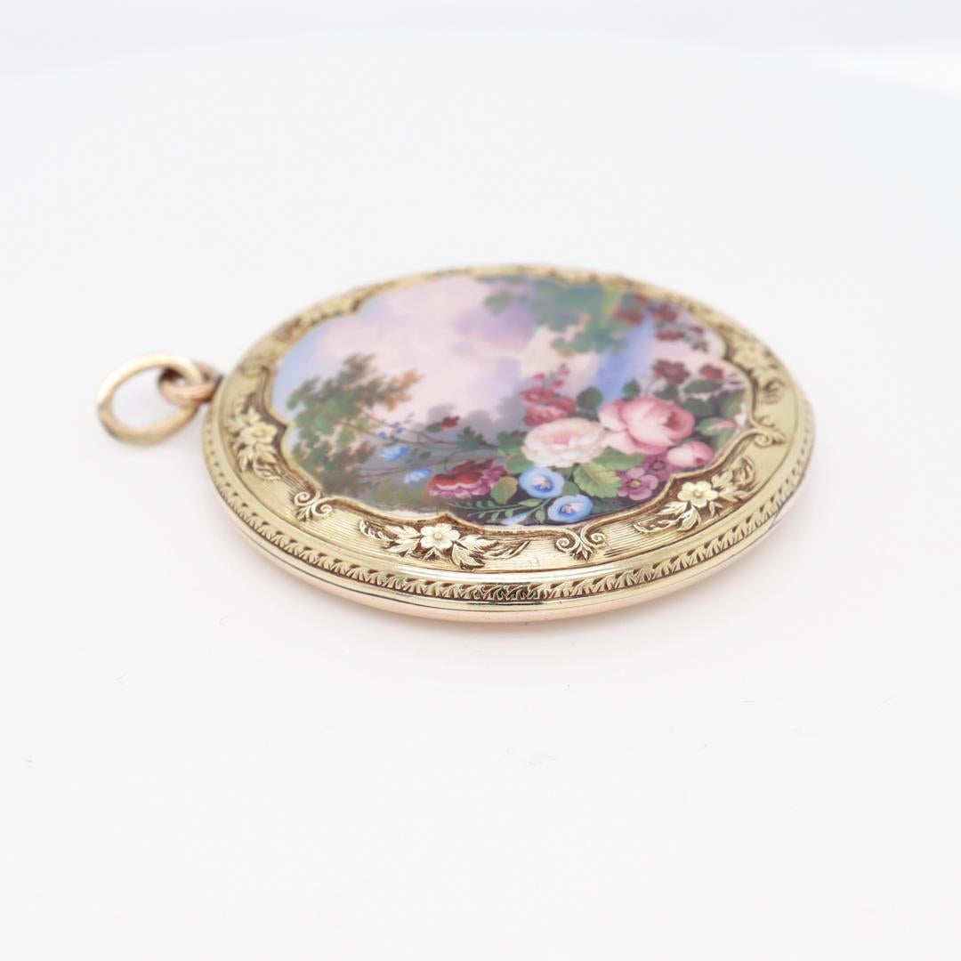 Antique Gold & Pictoral Enamel Pendant for a Necklace with a Landscape Scene For Sale 3