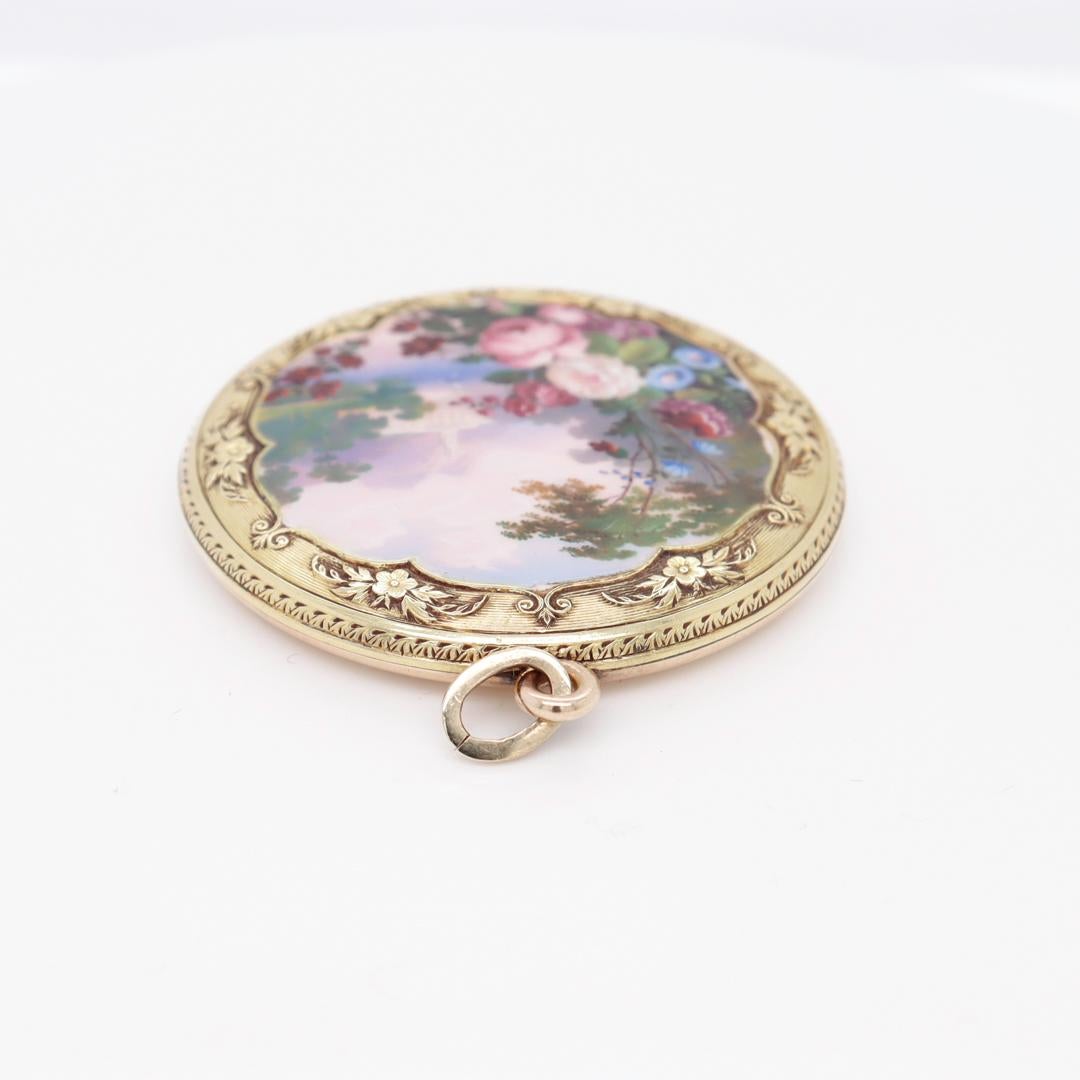 Antique Gold & Pictoral Enamel Pendant for a Necklace with a Landscape Scene For Sale 4