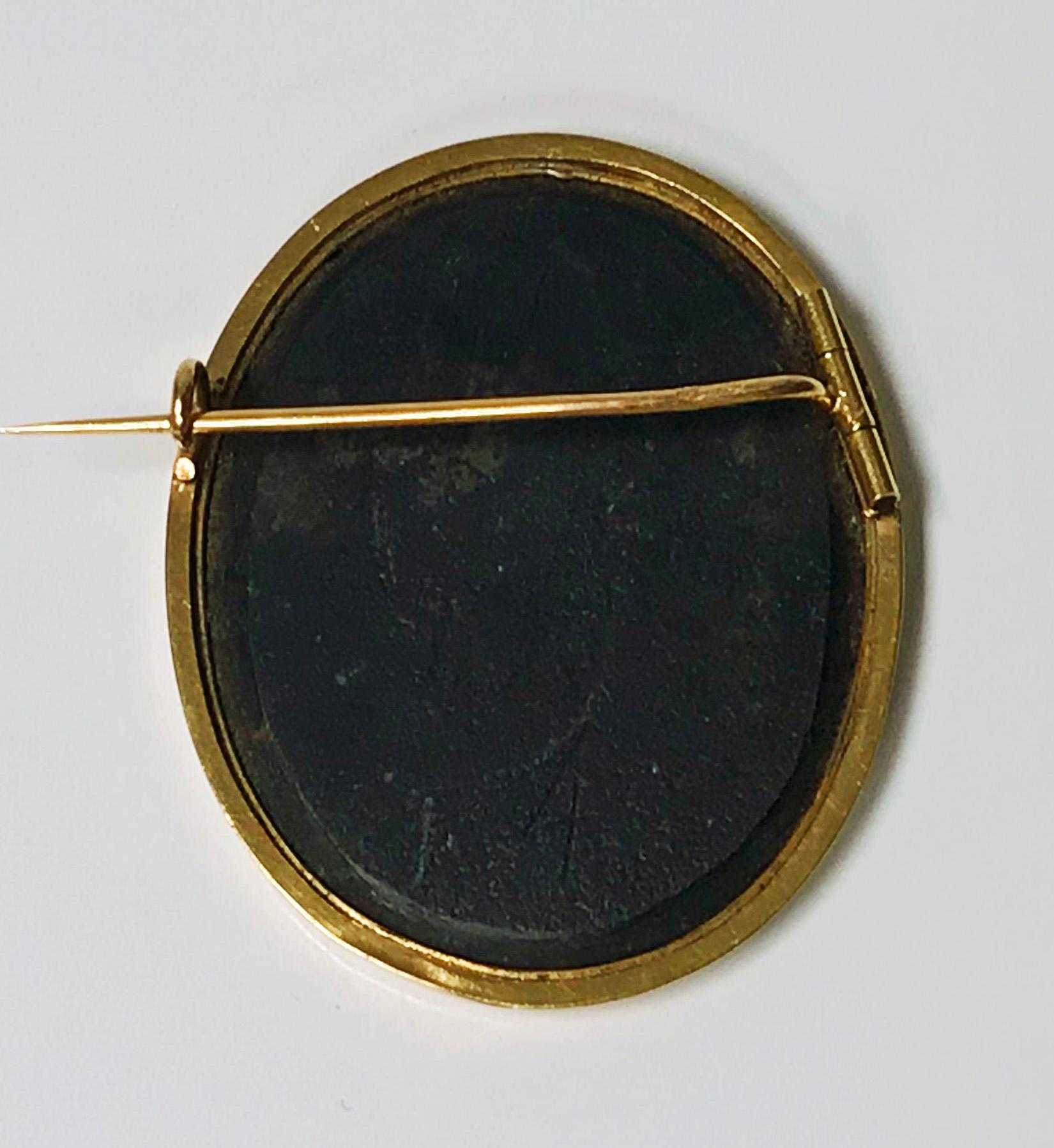 19th Century Antique Gold Pietra Dura Brooch, Italy, circa 1875