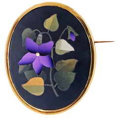 Antique Gold Pietra Dura Brooch, Italy, circa 1875