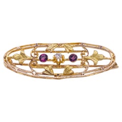 Antique Gold Pin with Diamond and Amethyst