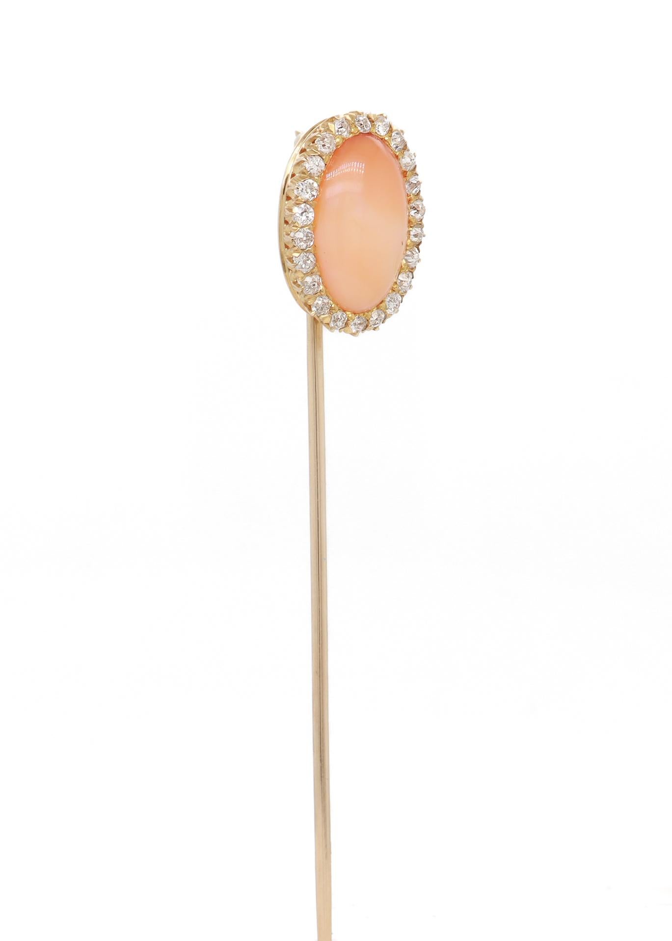 Antique Gold, Pink Opal, & Diamond Stick Pin For Sale 5
