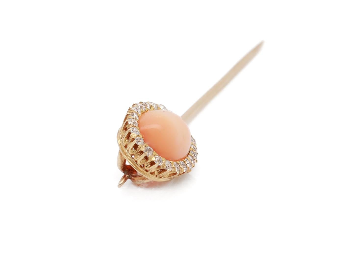 Antique Gold, Pink Opal, & Diamond Stick Pin For Sale 7