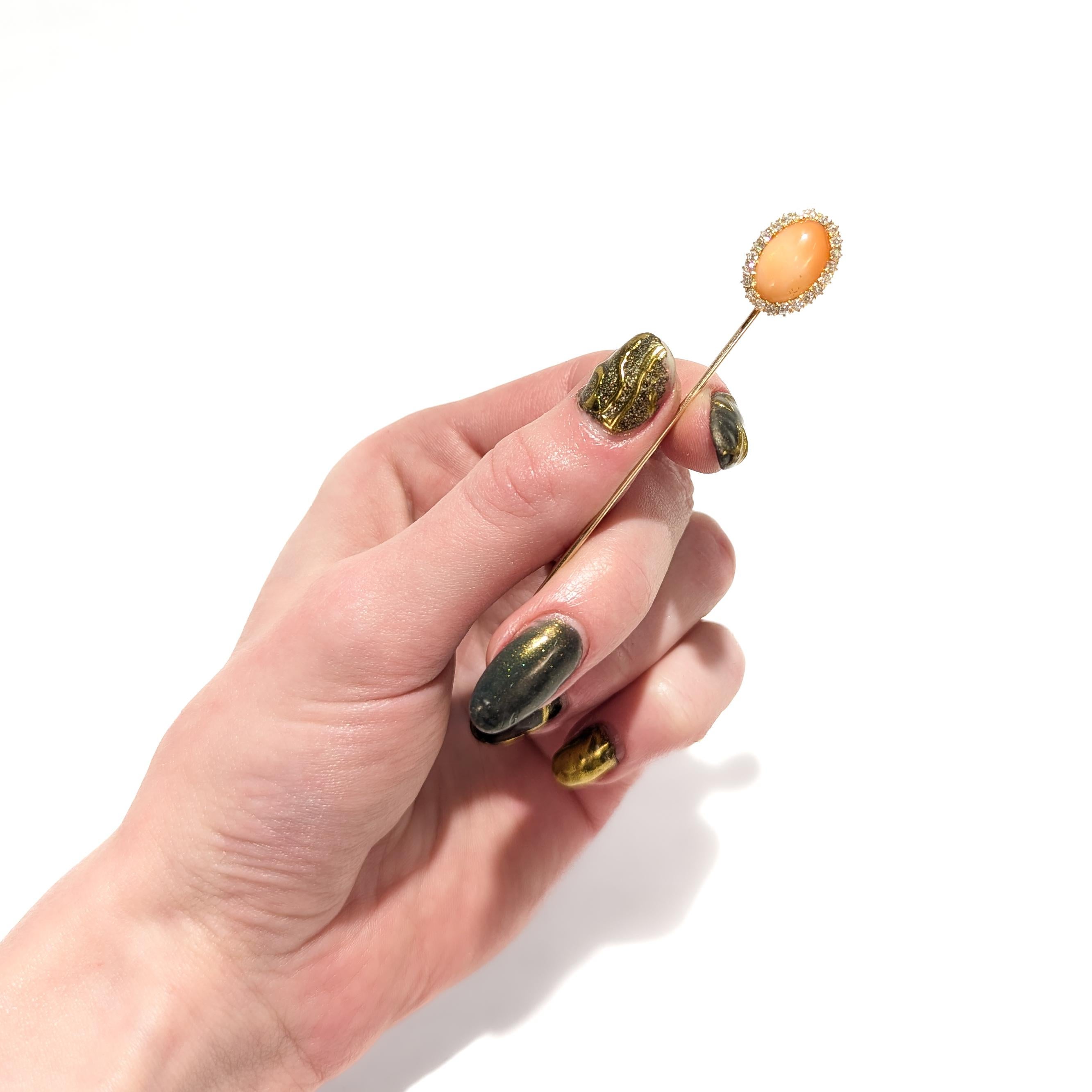 Antique Gold, Pink Opal, & Diamond Stick Pin For Sale 8