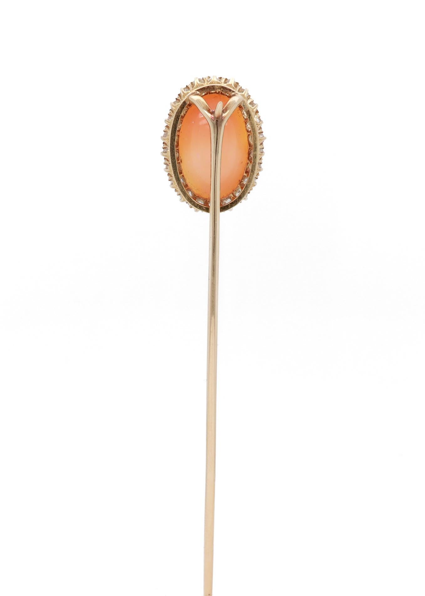 Antique Gold, Pink Opal, & Diamond Stick Pin For Sale 2