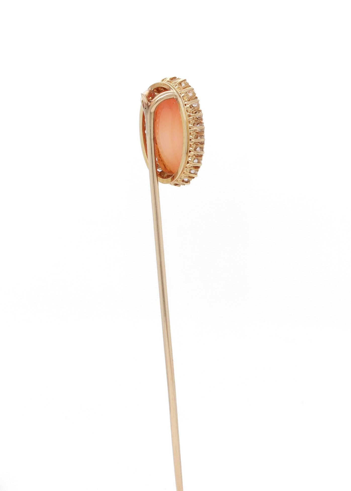 Antique Gold, Pink Opal, & Diamond Stick Pin For Sale 3