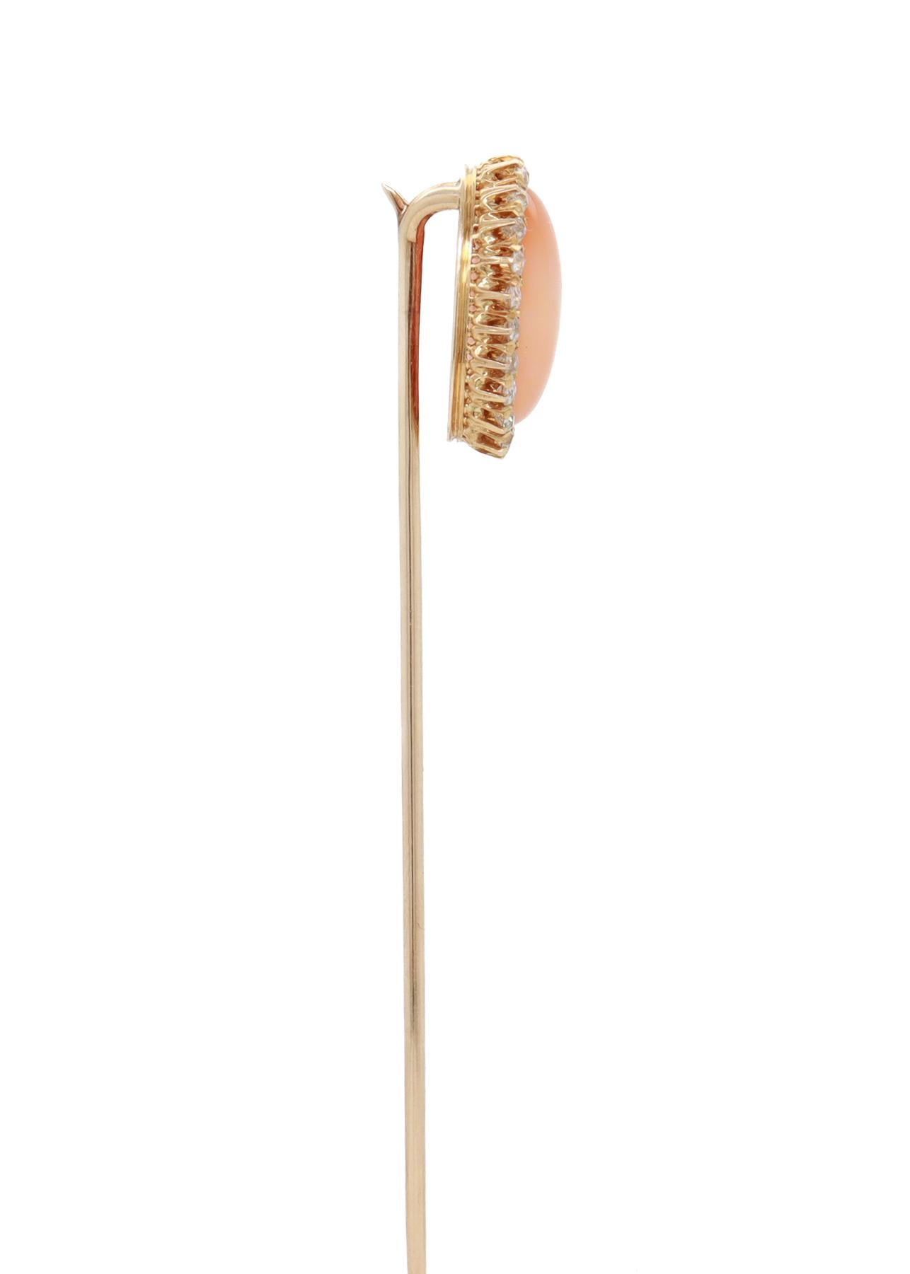 Antique Gold, Pink Opal, & Diamond Stick Pin For Sale 4