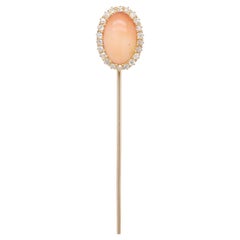 Antique Gold, Pink Opal, & Diamond Stick Pin