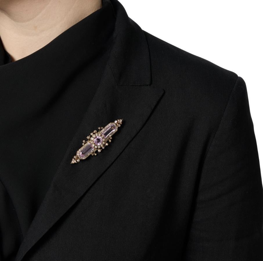 Antique Gold, Pink Topaz, and Diamond Brooch (Alteuropäischer Brillantschliff) im Angebot