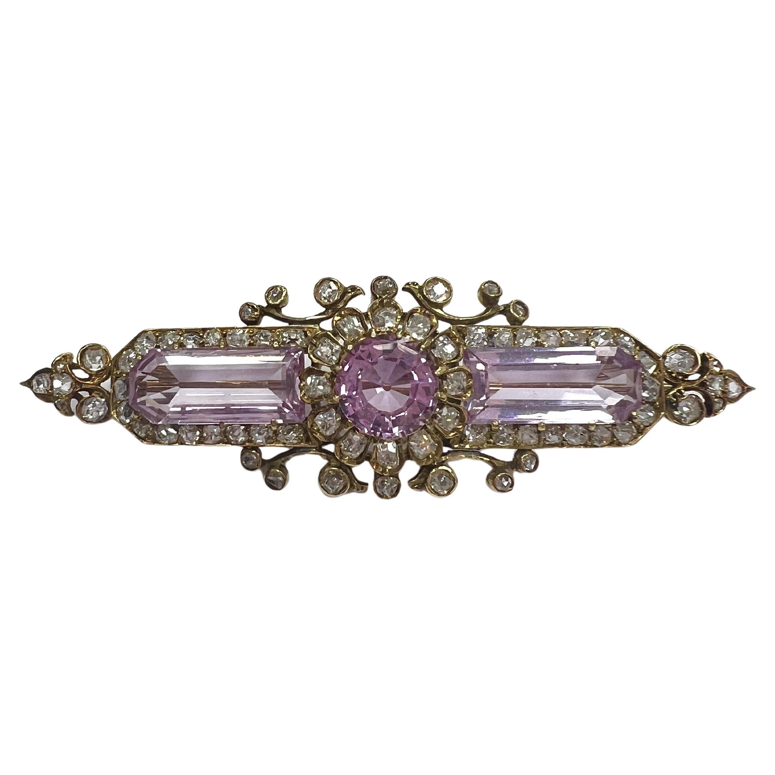 Antique Gold, Pink Topaz, and Diamond Brooch